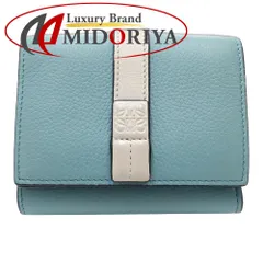 【中古】LOEWE ロエベ 三つ折り財布 バーティカルウォレットスモール レザー ブルー ベージュ レディース /181827