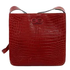 本物 サルヴァトーレ フェラガモ Salvatore Ferragamo クロコダイル型押し レザー ショルダーバッグ レッド バッグ 中古  