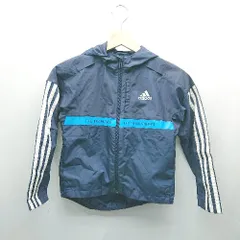 ◇ adidas フロントファスナー フードあり キッズサイズ スポーティー 長袖 スポーツウエア サイズ120 ネイビー メンズ E  【1307260036039】