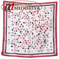 LOUIS VUITTON ルイヴィトン スカーフ LVロゴ ドット レッド/181854【中古】