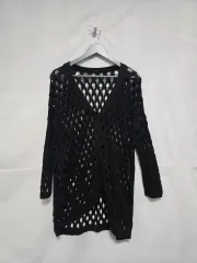 ブラック メッシュ エンブロイダリー オーバーサイズ ニット カーディガン レディース 90 0105