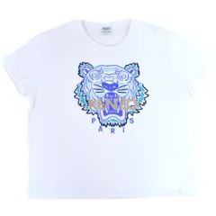 本物 ケンゾー KENZO タイガー トラ 刺繍 Tシャツ カットソー 半袖 トップス コットン ホワイト ブルー メンズ 衣類 洋服 中古  
