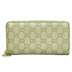 本物 グッチ GUCCI グッチシマ レザー ラウンドファスナー 長財布 ロングウォレット ゴールド 282477 財布 ウォレット 中古  