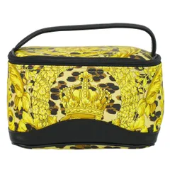 本物 ジャンニ ヴェルサーチ GIANNI VERSACE レオパード柄 バニティバッグ ハンドバッグ PVC イエロー ブラック バッグ 中古  