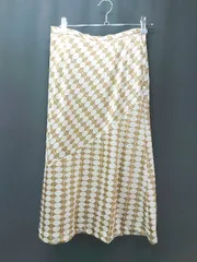 ◇ INDIVI インディヴィ サイドジップ 裏地 総柄 切り返し ひざ丈 フレア スカート サイズ38 ブラウン レディース E  【1307260041408】