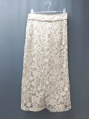 ◇ Andemiu アンデミュウ ウエストゴム サイドジップ 裏地 レース ひざ丈 タイト スカート サイズF ブラウン レディース E  【1307260041163】