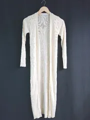 ◇ Aunt Marie's アントマリーズ Vネック ケーブル 起毛 ボタン 長袖 カーディガン サイズF ベージュ レディース E  【1307260042900】