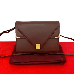 極 美品 袋付き CARTIER カルティエ ヴィンテージ マストライン ロゴ 金具 レザー 本革 ショルダーバッグ ポシェット ボルドー 65873