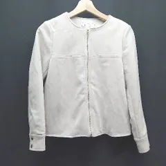 ◇ ROPE PICNIC 起毛 Uネック 裏地 ジップアップ ストライプ柄 シンプル 長袖 ジャケット サイズ36 ベージュ レディース E  【1307260042962】