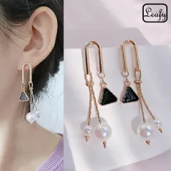 Leafy 存在感抜群！逆U字の個性的デザインピアス 1ペア レディース ブラック 気合を入れてお洒落をしたい時に! 大振り 小顔効果 ゴールド 黒 パール 真珠 三角 トライアングル 揺れる  デート お呼ばれ パーティー  x09166abk 6月誕生石