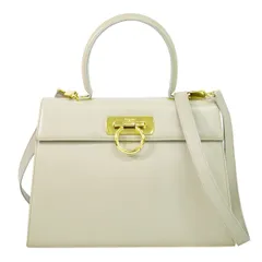 本物 サルヴァトーレ フェラガモ Salvatore Ferragamo ガンチーニ 2WAY ショルダーバッグ ハンドバッグ ポシェット レザー ベージュ バッグ 中古  