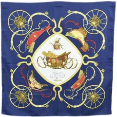 本物 エルメス HERMES スカーフカレ カレ90 SPRINGS スプリングス スカーフ ショール バンダナ シルク ネイビー マルチカラー 服飾小物 中古  