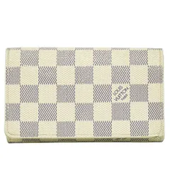 本物 ルイヴィトン LOUIS VUITTON LV ポルトフォイユ トレゾール ダミエ アズール 折財布 ホワイト N61744 ビトン 財布 ウォレット 中古  
