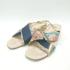 ◇ Fabio Rusconi ファビオルスコーニ オープントゥ ベルト調節 サンダル サイズ37 ネイビー ベージュ レディース E  【1307260049749】