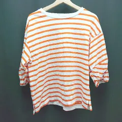 ◇ niko and… ニコアンド ボーダー柄 コットン100% サイドスリット 袖ゴム 半袖 Tシャツ サイズM オレンジ レディース E  【1307260051476】