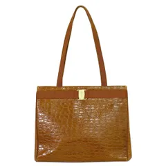 本物 サルヴァトーレ フェラガモ Salvatore Ferragamo ヴァラ ショルダーバッグ トートバッグ クロコダイル型押し レザー ブラウン バッグ 中古  