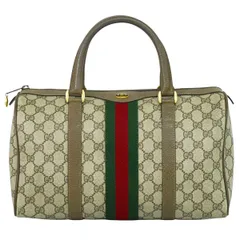 本物 グッチ GUCCI オールドグッチ シェリーライン GGスプリーム ミニボストンバッグ ハンドバッグ ベージュ Shelly Line バッグ 中古 