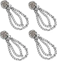 MINORITY DESIGN 裾上げクリップ マグネット 裾止め ズボン 洋服クリップ 衣類 固定 チェーン付き 4点セット (花柄， シルバー)