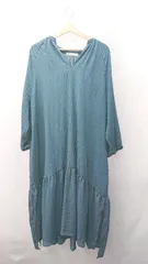 ◇ Pal collection シアー素材 ノーカラー カジュアル シンプル 長袖 ロング丈 ワンピース サイズF ブルー レディース E  【1307260062359】