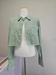 コーデュロイ クロップド シャツ ジャケット ライトグリーン