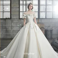 新しい未使用 ウェディングドレス サテン ドレス 高級感 結婚式ドレス 二次会ドレス 花嫁ドレス Aライン ロングドレス ウェディングドレス 