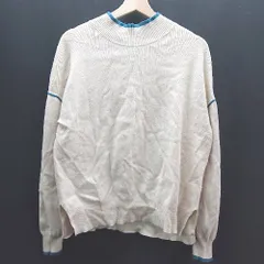 ◇ GLOBAL WORK グローバルワーク ドロップショルダー 配色デザイン 長袖 ニット サイズM ライトベージュ レディース E  【1307260070989】