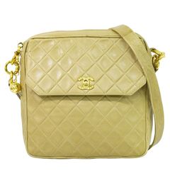 本物 シャネル CHANEL ココマーク マトラッセ ショルダーバッグ ポシェット ラムスキン レザー ベージュ Matelasse バッグ 中古  