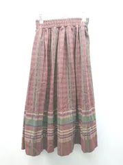 ◇ ABITOKYO チェック柄 ポリエステル100％ ウエストゴム ロング フレア スカート サイズM ブラウン系 レディース E  【1307260072143】