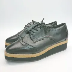 ◇ menue メヌエ レースアップ 厚底 スクエアトゥ ローカット ローファー サイズ3L ブラック レディース E  【1307260073416】