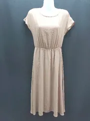 ◇ titivate ループボタン ウエスト切替 裏地あり 半袖 ロング丈 ワンピース サイズM ベージュ レディース E  【1307260073300】