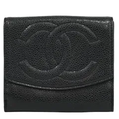 本物 シャネル CHANEL ココマーク 二つ折り 折財布 コンパクトウォレット キャビアスキン レザー ブラック Coco Mark 財布 ウォレット 中古  