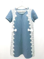◇ univerval muse レース リボン ガーリー カジュアル 半袖 ひざ丈 ワンピース 表記なし ブルー レディース E  【1307260078732】