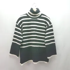 ◇ basement タートルネック スリット ボーダー プルオーバー 七分袖 ニット サイズFREE ブラック/ホワイト レディース E  【1307260078640】