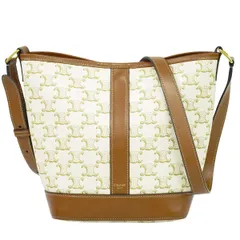 本物 セリーヌ CELINE トリオンフ スモール バケット ショルダーバッグ ポシェット PVC ホワイト ブラウン バッグ 中古  