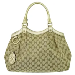 本物 グッチ GUCCI スーキー GGキャンバス トートバッグ ハンドバッグ ベージュ ブラウン 211944 Sukey バッグ 中  