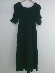 ◇ w closet ダブルクローゼット 大人女子 無地 五分袖 膝下丈 ワンピース サイズF ブラック レディース P  【1308010001833】