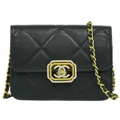 本物 シャネル CHANEL ココマーク マトラッセ ミニフラップ チェーン ショルダーバッグ ポシェット レザー ブラック Matelasse バッグ 中古  