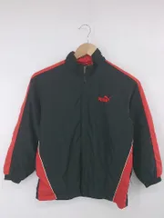 ◇ PUMA プーマ ロゴ刺繍 バイカラー キッズ 子供服 長袖 ジップアップ ジャケット サイズ130 ブラック レッド系 メンズ P  【1308010006449】