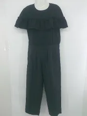 ◇ merlot plus メルロープリュス オシャレ ケープスリーブ 半袖 オールインワン ブラック レディース P  【1308010005640】のサムネイル