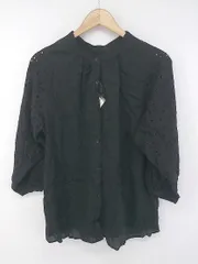 ◇ ●未使用● ◎ GLOBAL WORK タグ付 ボリュームスリーブ レース 長袖 シャツ サイズL ブラック レディース P  【1308010007866】