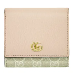 本物 グッチ GUCCI GGマーモント GGスプリーム レザー 二つ折り 折財布 コンパクトウォレット ベージュ ピンク 598587 財布 ウォレット 中古  