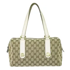 本物 グッチ GUCCI GGキャンバス ミニ ボストンバッグ ハンドバッグ ベージュ ホワイト 152457 バッグ 中古  