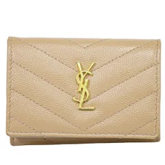 本物 サンローラン SAINT LAURENT オリガミ タイニー 三つ折り 折財布 コンパクトウォレット レザー ベージュ 668274 財布 ウォレット 中古 