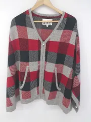 ◇ EDITION TOMORROWLAND チェック ウール混 ジップアップ ニット ポンチョ サイズXS/S グレー レッド系 レディース P  【1308040001186】