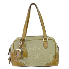 本物 プラダ PRADA ロゴ ジャカード トートバッグ ハンドバッグ キャンバス ベージュ ブラウン バッグ 中古  