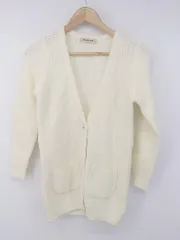 ◇ Apuweiser riche 秋冬 パールボタン 長袖 ロング ニット カーディガン サイズ2 アイボリー レディース P  【1308040006471】