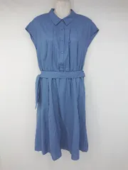 ◇ ◎ ●美品● tocco closet フロントボタン レトロ フレンチスリーブ 膝下丈 ワンピース サイズM ブルー レディース P  【1308040005764】