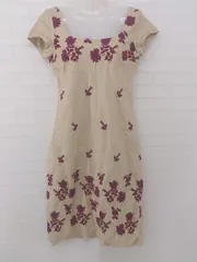 ◇ TOCCA トッカ 刺繍 総柄 大人女子 半袖 ロング ワンピース サイズ2 ベージュ レディース P  【1308040008406】