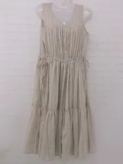 ◇ titivate コットン100% ストライプ ノースリーブ 膝下丈 ワンピース サイズS ベージュ ホワイト系 レディース P  【1308040007201】