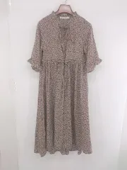 ◇ SHEENA DEL RAY 総柄 フリル 大人かわいい 半袖 ロング ワンピース サイズM ベージュ レッド グリーン レディース P  【1308040008932】のサムネイル
